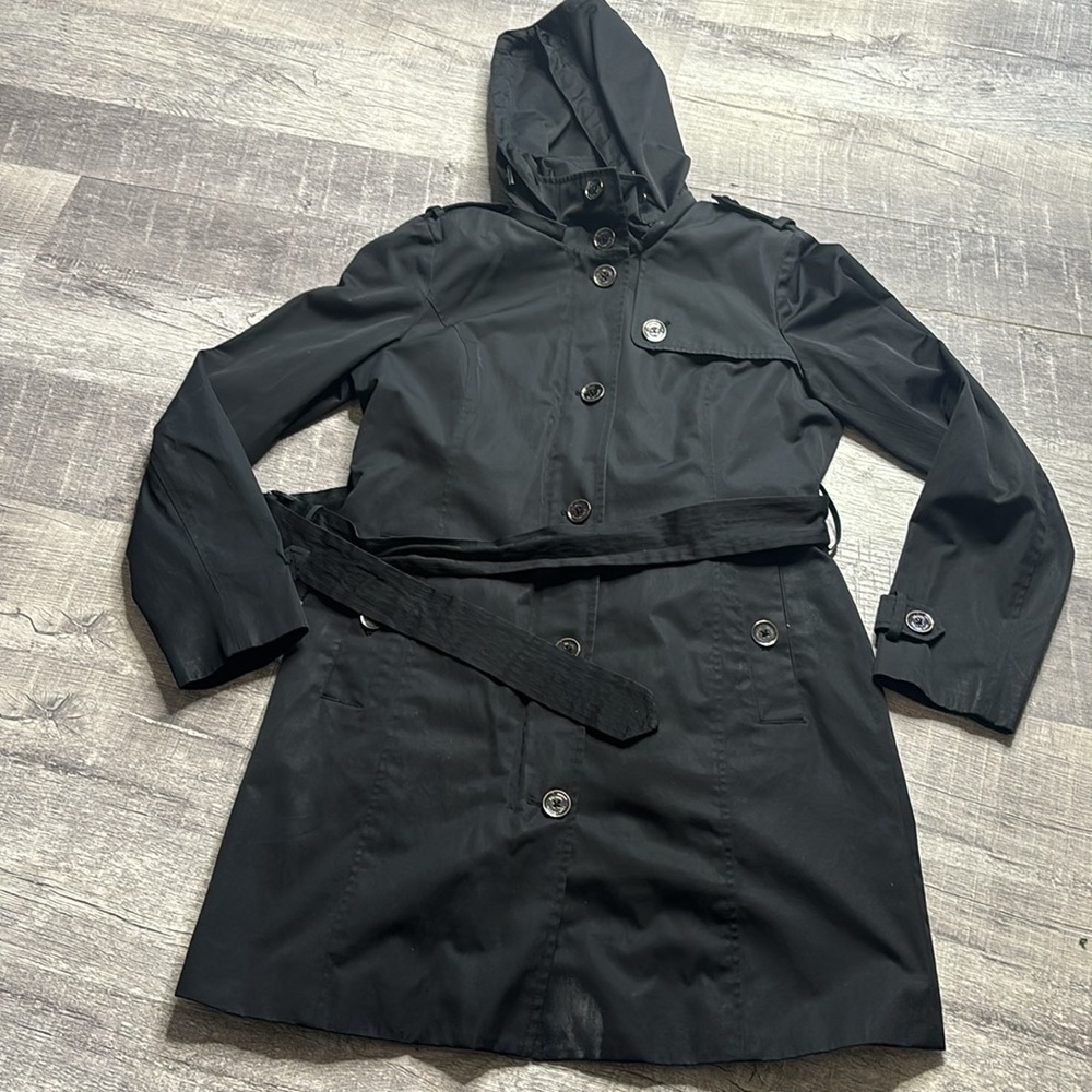 Michael Kors Hooded Belted Black Trench Coat